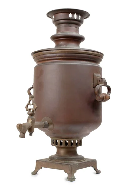 Samovar de metal ruso sobre blanco — Foto de Stock