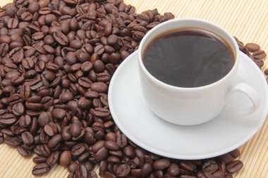 Kahve çekirdeği ve fincan.