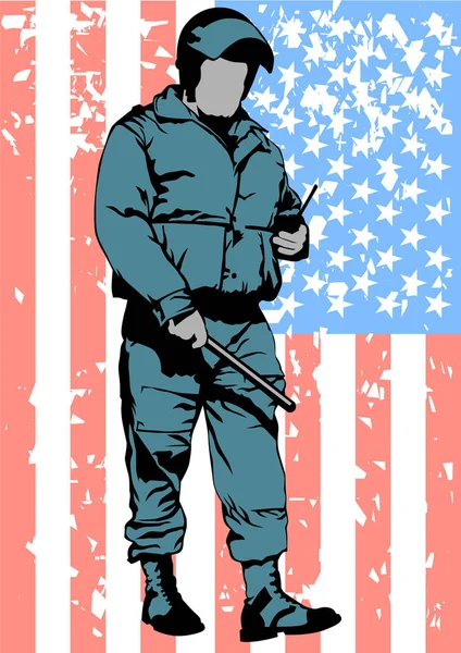 Policía en bandera americana — Vector de stock