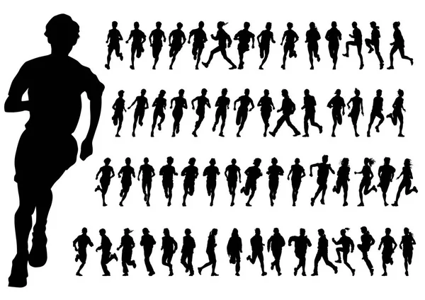 Courir homme et femmes sur blanc — Image vectorielle