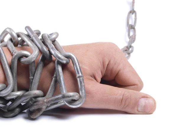 Hand whit metal chain — Stock Photo, Image