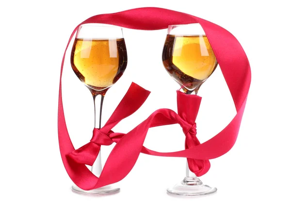 Red ribbon and glass two — Stock Photo, Image