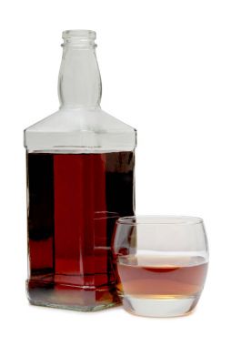 Konyak şişesi üzerinde beyaz on
