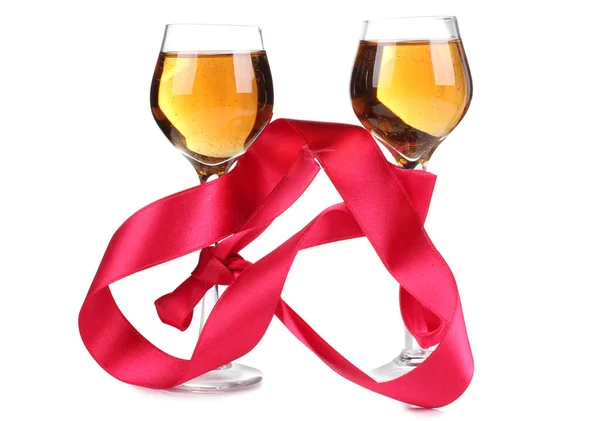 Red ribbon and wine six — Stock Photo, Image