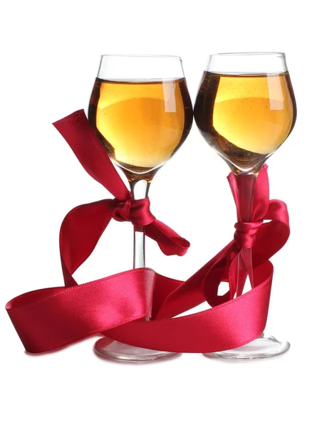 Red ribbon and wine two — Stock Photo, Image