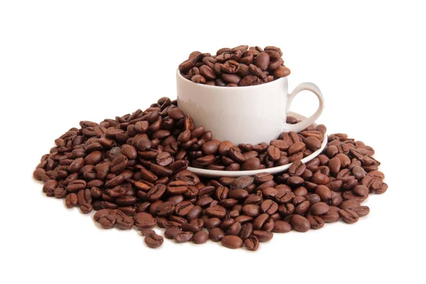 Beans and cup on white five — Stock Photo, Image