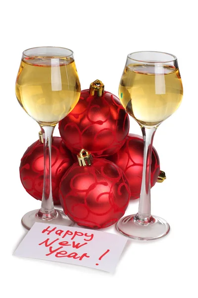 Christmas toys and wineglasses five — Stock Photo, Image
