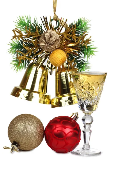 Juguetes de Navidad y gafas de vino tres —  Fotos de Stock