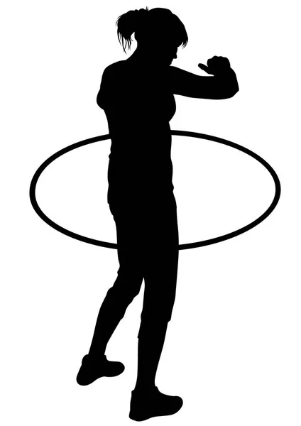 Mujer con hula hoop dos — Vector de stock