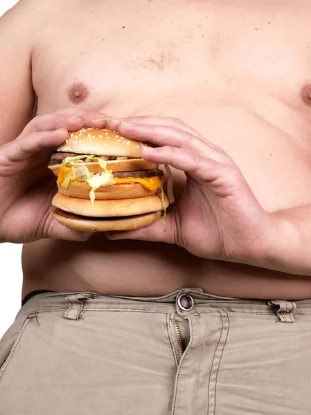 Burger elinde üç — Stok fotoğraf