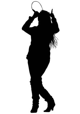 güzel kadınlar beyaz microphon beyaz zemin üzerine