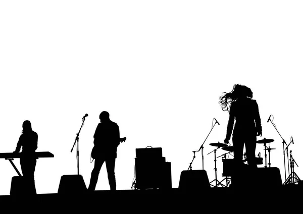 白い背景の上のステージでコンサートの音楽グループ — ストックベクタ
