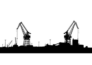 Beyaz arka plan üzerinde liman kargo Vinçler