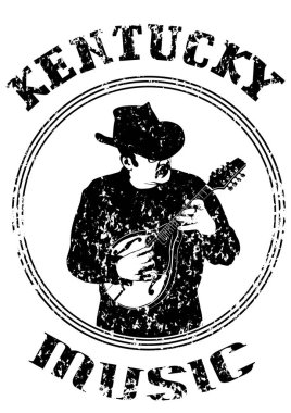 Kovboy şapkalı beyaz bir arka plan üzerinde mandolin ile
