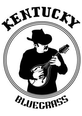 Kovboy şapkalı beyaz bir arka plan üzerinde mandolin ile