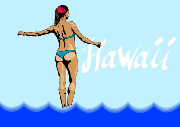 Kobieta Strój Kąpielowy Fala Hawaje Morze Niebieski — Wektor stockowy