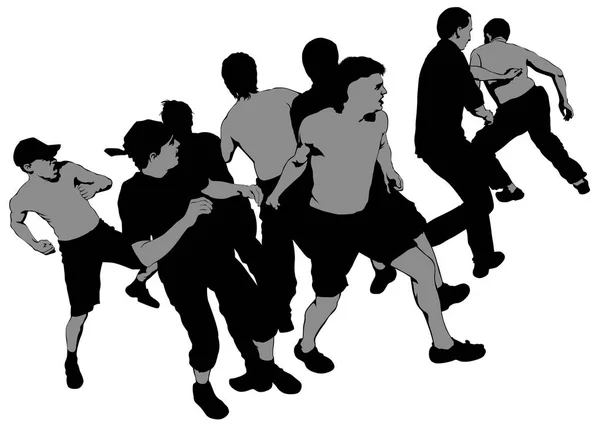 Lutter Contre Les Jeunes Hooligans Rue Sur Fond Blanc — Image vectorielle