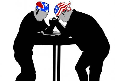 İki adam bilek güreşi beyaz arka plan karşı rekabet