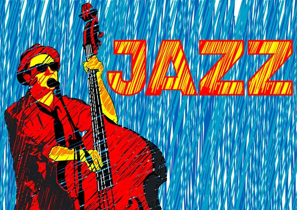 Musiker Mit Bass Jazz Stil Auf Weißem Hintergrund — Stockvektor