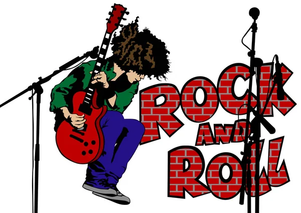 Musicien Avec Guirar Style Rock Sur Fond Blanc — Image vectorielle