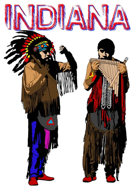 白い背景の上の国民の服でアメリカ インディアン — ストックベクタ