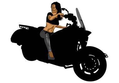 Beyaz arka plan üzerinde motorcycl ve güzellik kadın