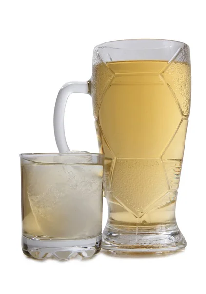 Szklane Słoiki Whisky Lód Białym Tle — Zdjęcie stockowe