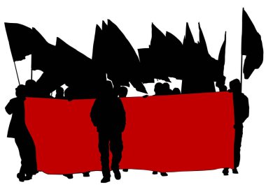 Beyaz arka planda büyük bayraklı insanlar