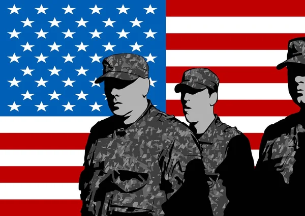 Beyaz Arka Plan Üzerinde Üniformalı Askerler Erkeklere — Stok Vektör