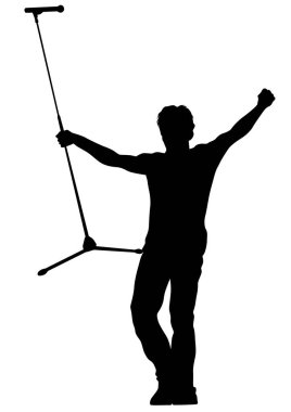 Beyaz arka plan üzerinde rock tarzında mikrofonlu şarkıcı