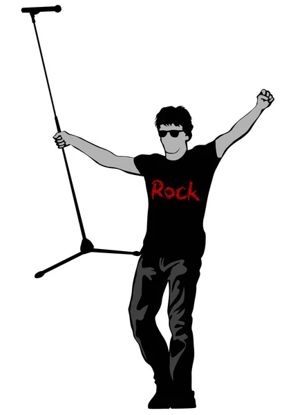 Zpěvák Mikrofonem Rockovém Stylu Bílém Pozadí — Stockový vektor