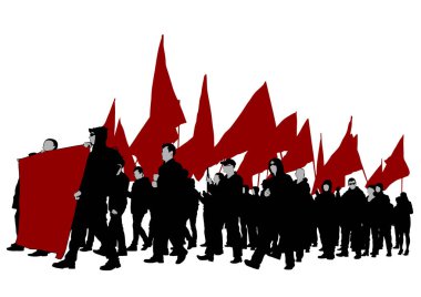 Beyaz arka planda büyük bayraklı insanlar