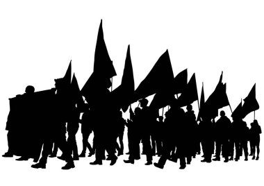 Beyaz arka planda büyük bayraklı insanlar