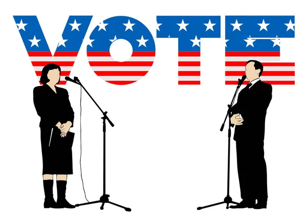 Mujer Hombre Debate Durante Las Elecciones Whitebackground — Archivo Imágenes Vectoriales