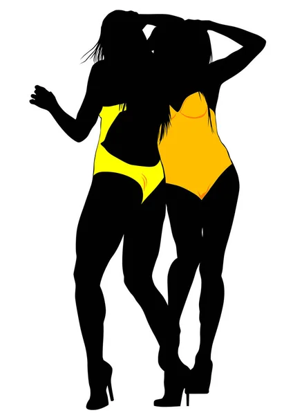 Les Filles Bikini Dansent Soirée Disco Sur Fond Blanc — Image vectorielle