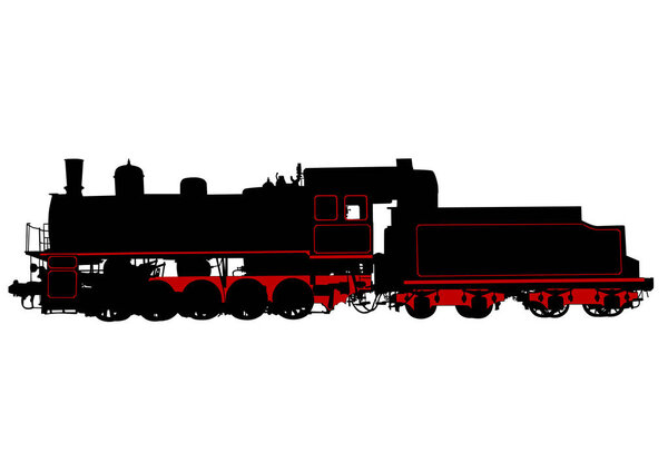 Ancient big steam locomotive on a white background