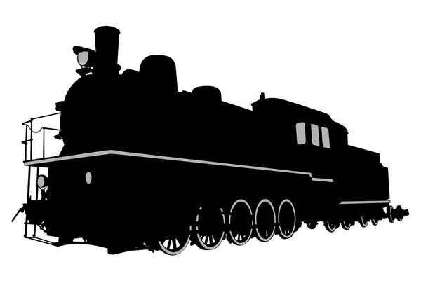 Ancient big steam locomotive on a white background
