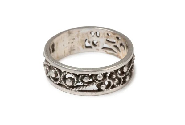 Starověké Stříbrný Prsten Bílém Pozadí — Stock fotografie