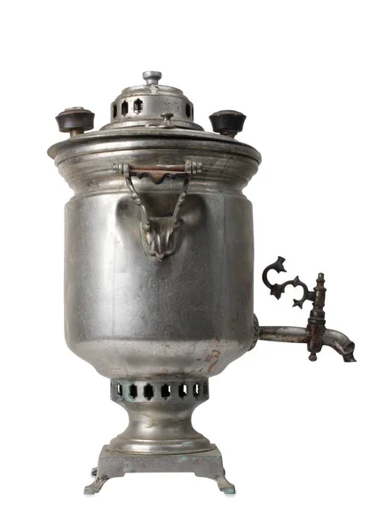 Samovar Metal Antigo Fundo Branco — Fotografia de Stock