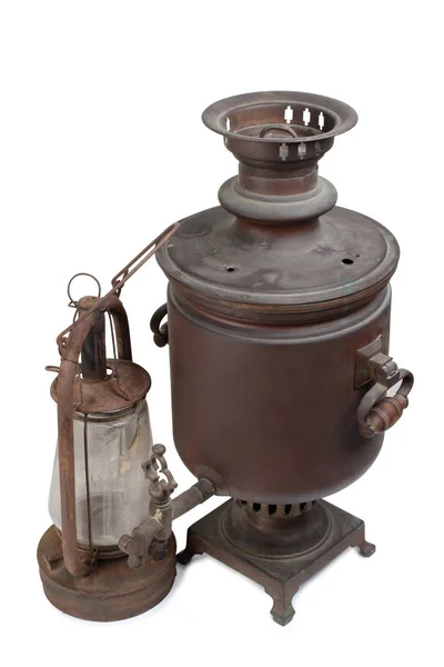 Samovar Ancien Métal Sur Fond Blanc — Photo