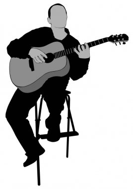 Beyaz arka plan üzerinde akustik guirar ile müzisyen