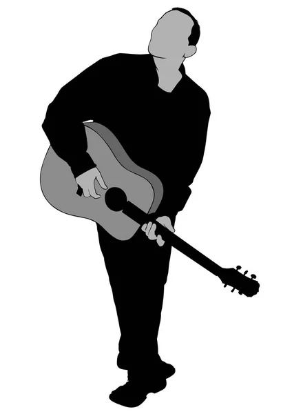 Музикант Акустичним Гітаристом Білому Тлі — стоковий вектор