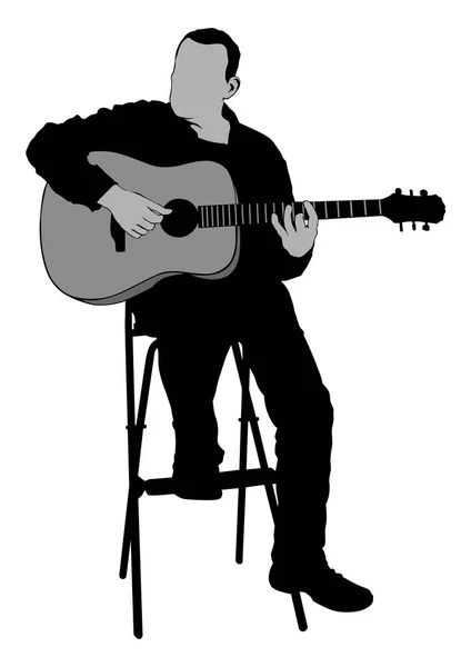 Musician Acoustic Guirar White Background — Stock Vector