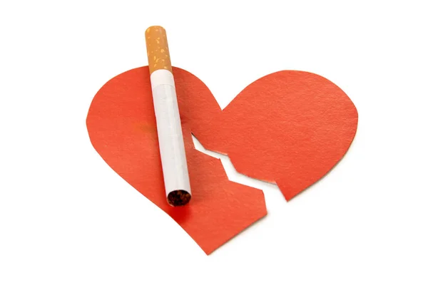 Zeichen Von Herz Und Nikotin Sigarette Auf Weißem Hintergrund — Stockfoto