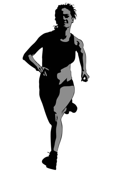Athlètes Femmes Uniforme Sportif Courir Marathon Sur Fond Blanc — Image vectorielle