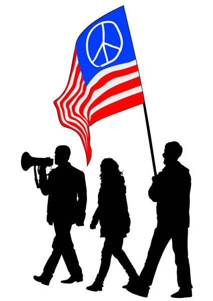 Unga Amerikanska Skolan Personer Med Banner Vit Bakgrund — Stock vektor