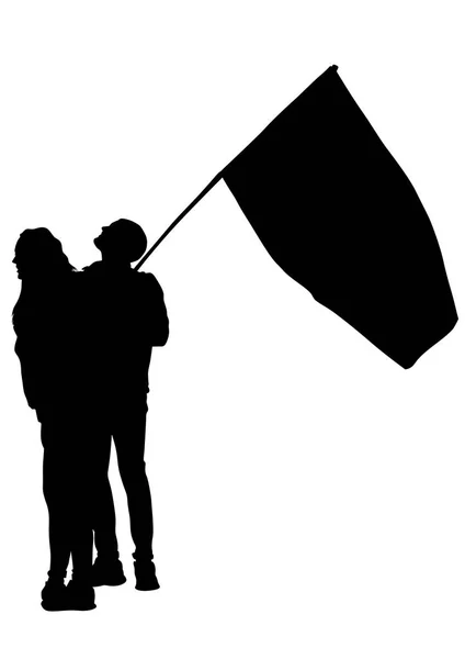 Personas Con Grandes Banderas Sobre Fondo Blanco — Archivo Imágenes Vectoriales