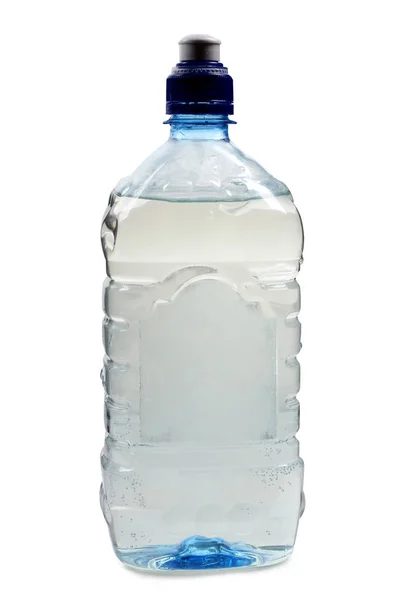 Bottle Glasses Water White Background — Stock Photo, Image