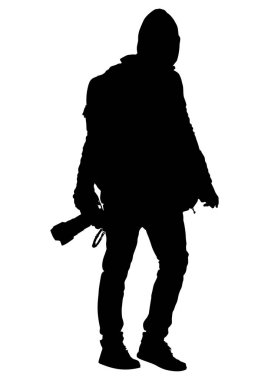 beyaz zemin üzerinde bir kamera ile adam