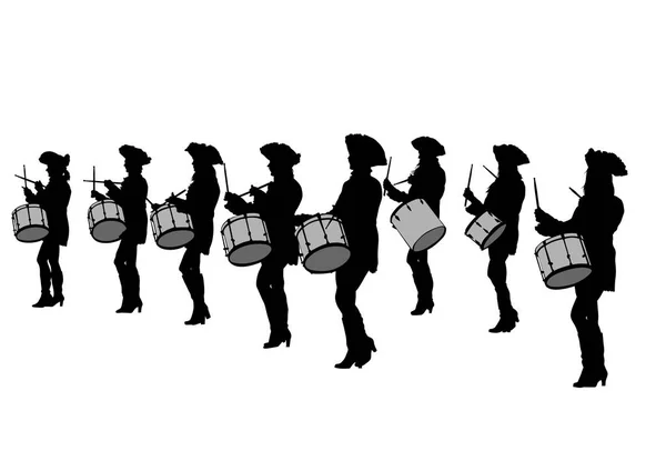 Tambour Femme Défilé Sur Fond Blanc — Image vectorielle